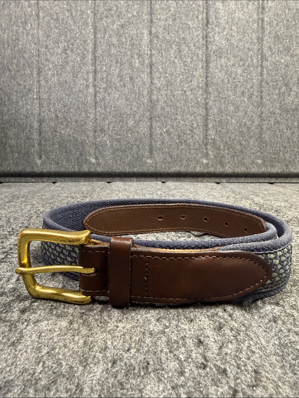 Vineyard Vines Blue Woven Belt with Brown Leather Trim